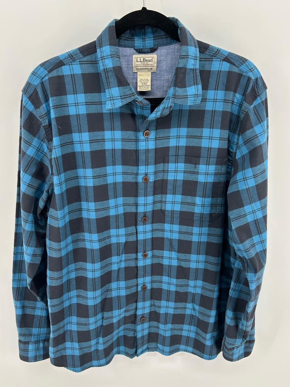 L.L. Bean Men's Blue and Black Plaid Button-Down Shirt